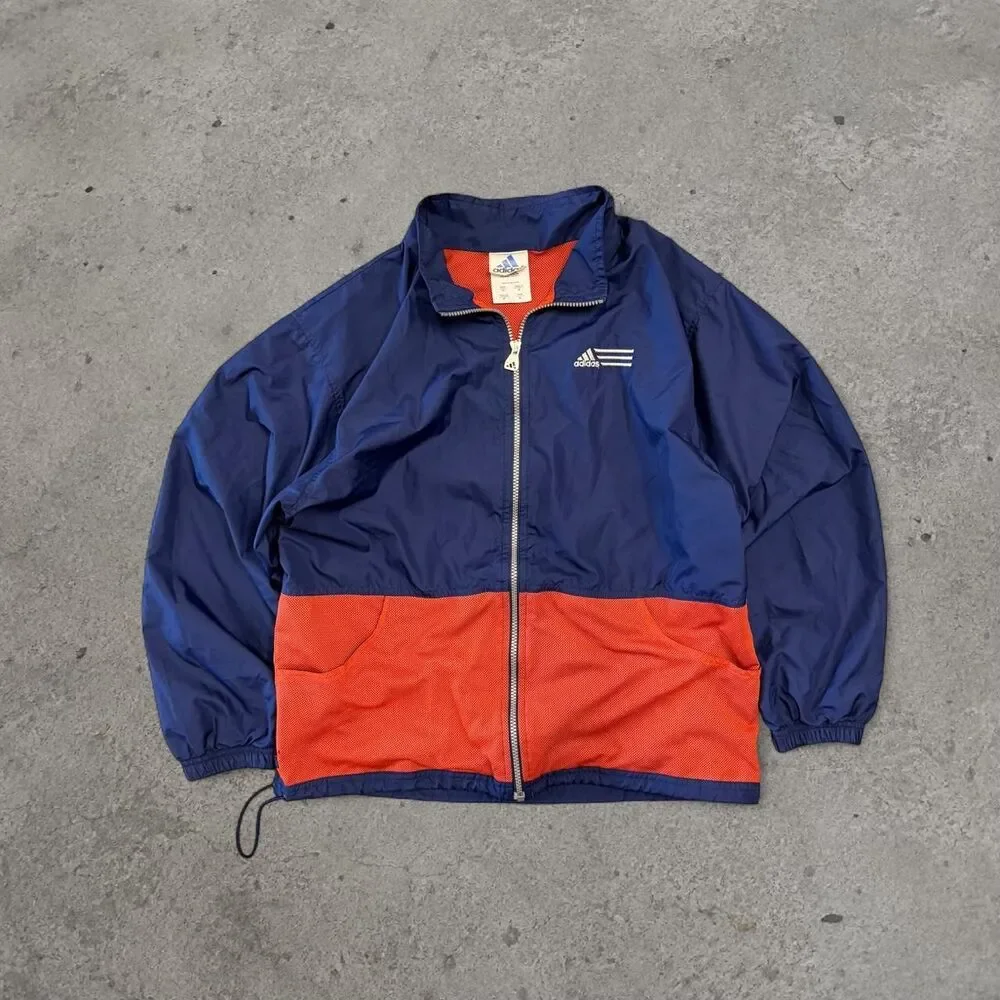Adidas Blue and Orange Colorblock Track Jacket Windbreaker Y2K Size Medium